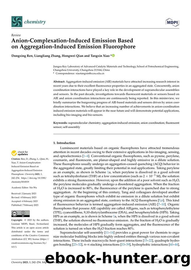 Anion-Complexation-Induced Emission Based on Aggregation-Induced Emission Fluorophore by Dongxing Ren Liangliang Zhang Hongwei Qian & Tangxin Xiao