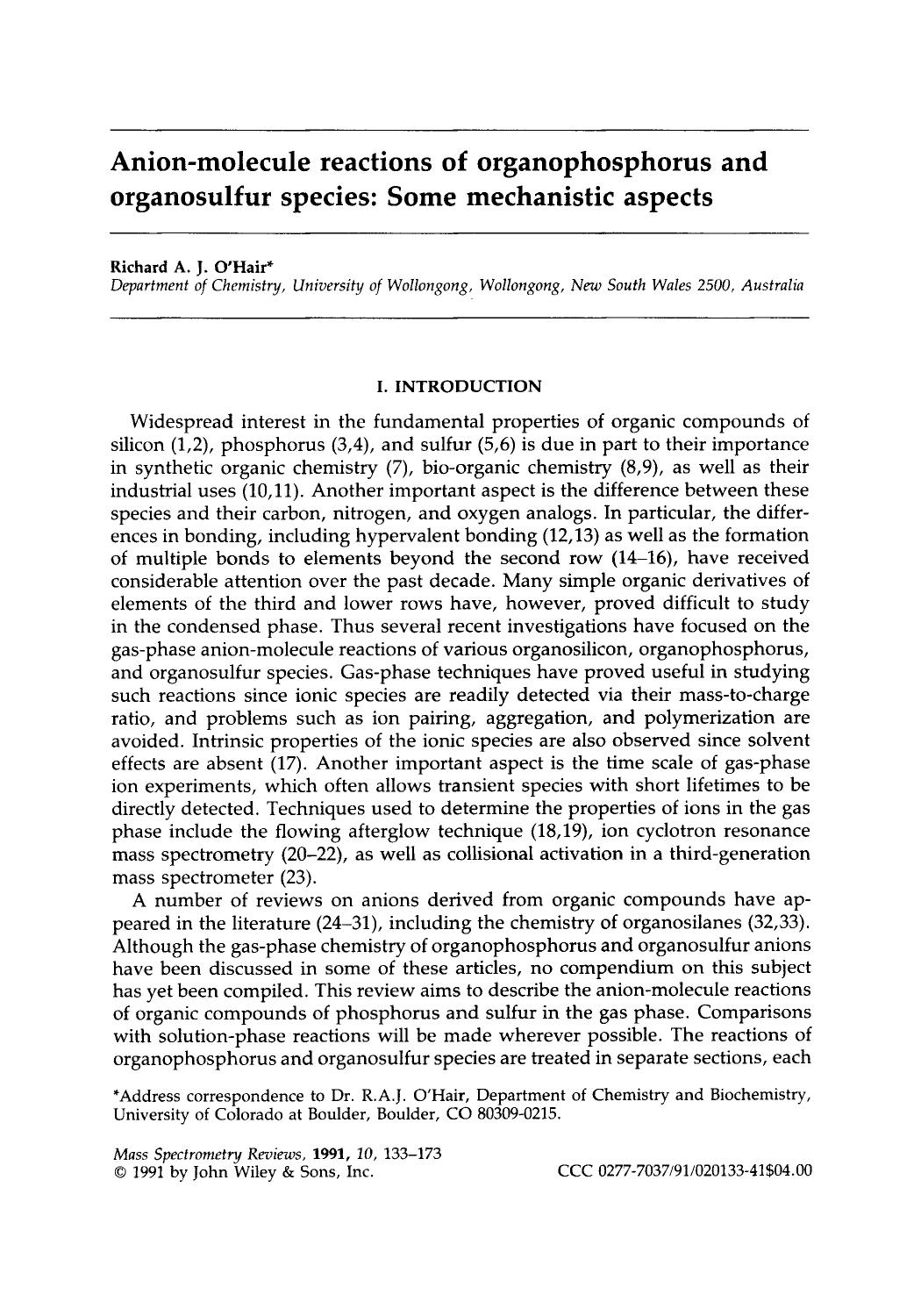 Anion-molecule reactions of organophosphorus and organosulfur species: Some mechanistic aspects by Unknown