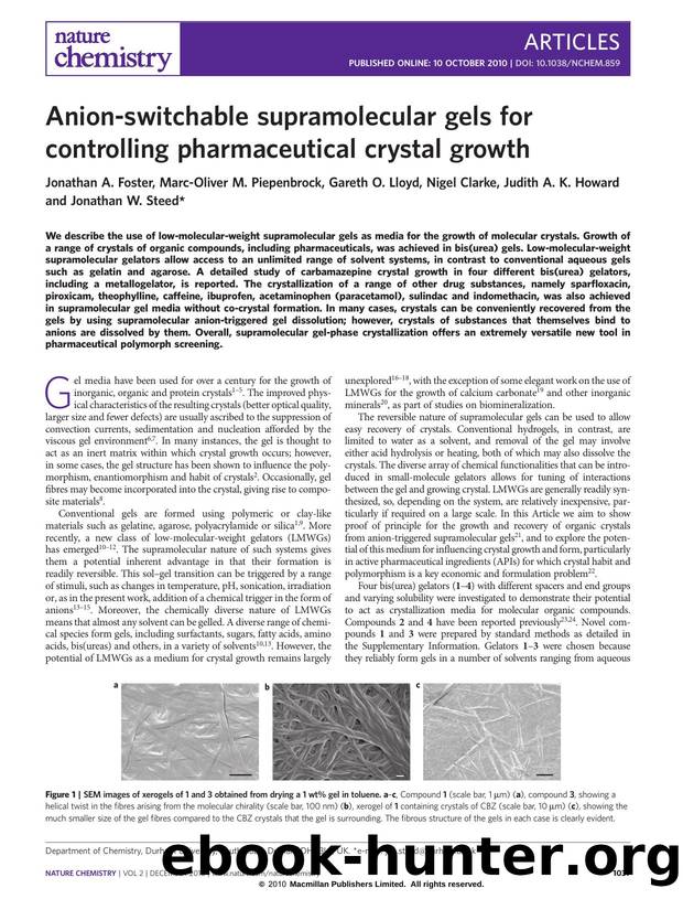 Anion-switchable supramolecular gels for controlling pharmaceutical crystal growth by unknow