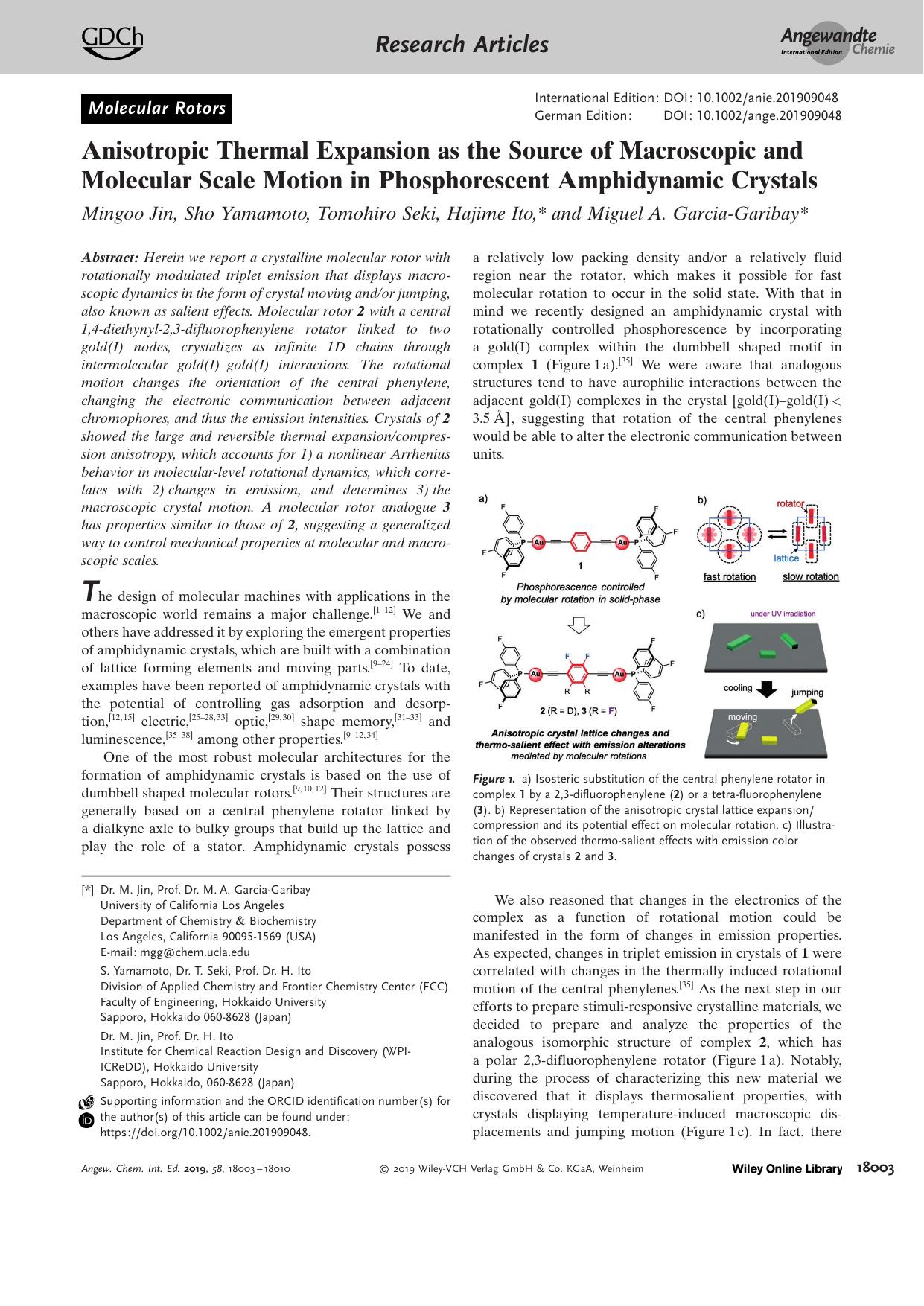 Anisotropic Thermal Expansion as the Source of Macroscopic and Molecular Scale Motion in Phosphorescent Amphidynamic Crystals by Unknown