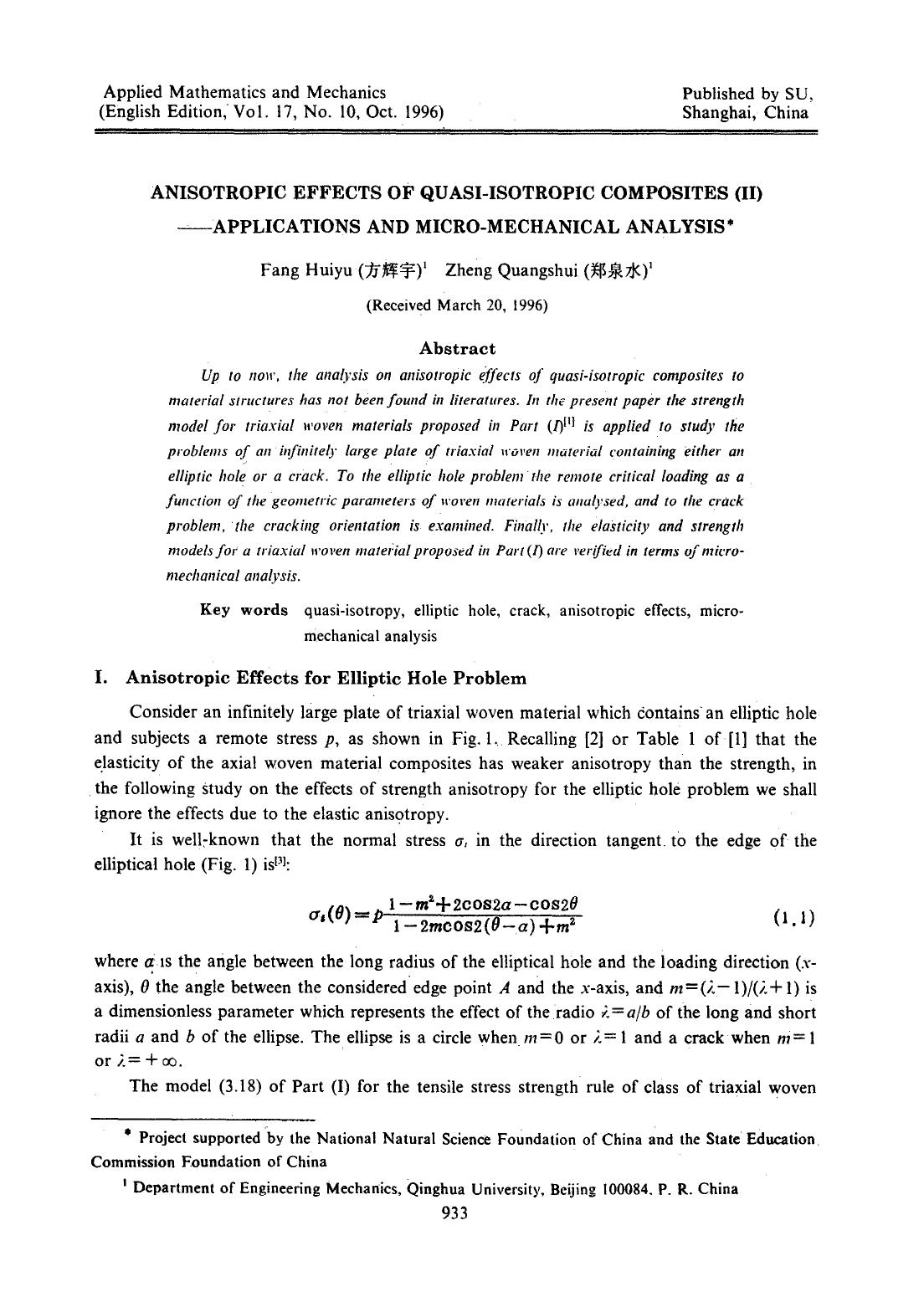 Anisotropic effects of quasi-isotropic composites (II) — Applications and micro-mechanical analysis by Unknown