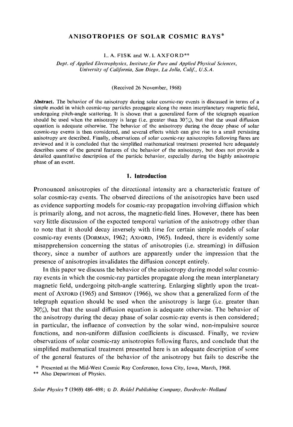 Anisotropies of solar cosmic rays by Unknown