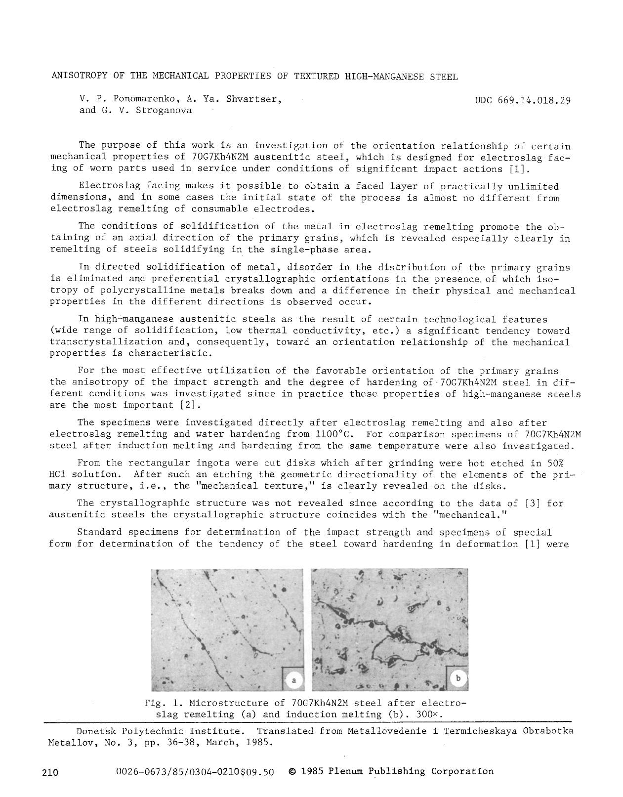 Anisotropy of the mechanical properties of textured high-manganese steel by Unknown