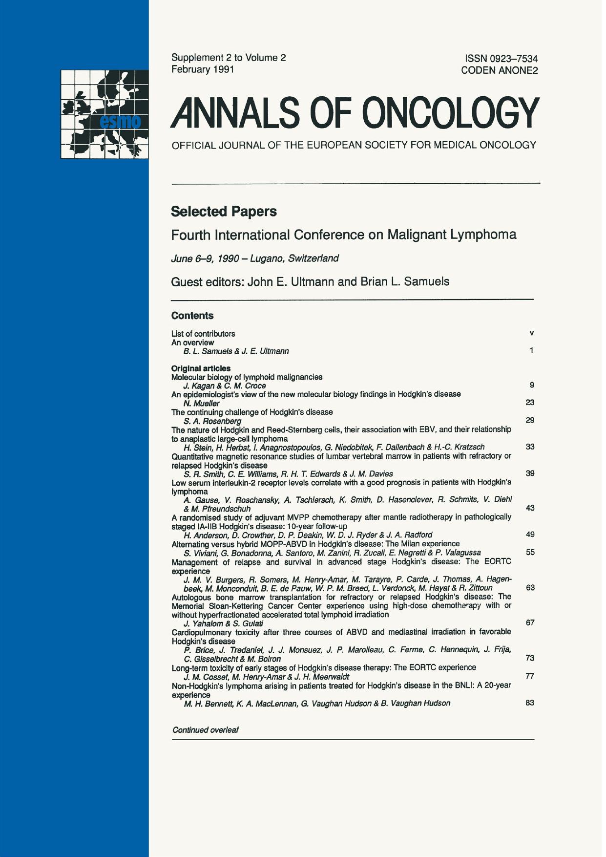 Annals of Oncology: Official Journal of the European Society for Medical Oncology by Brian L. Samuels