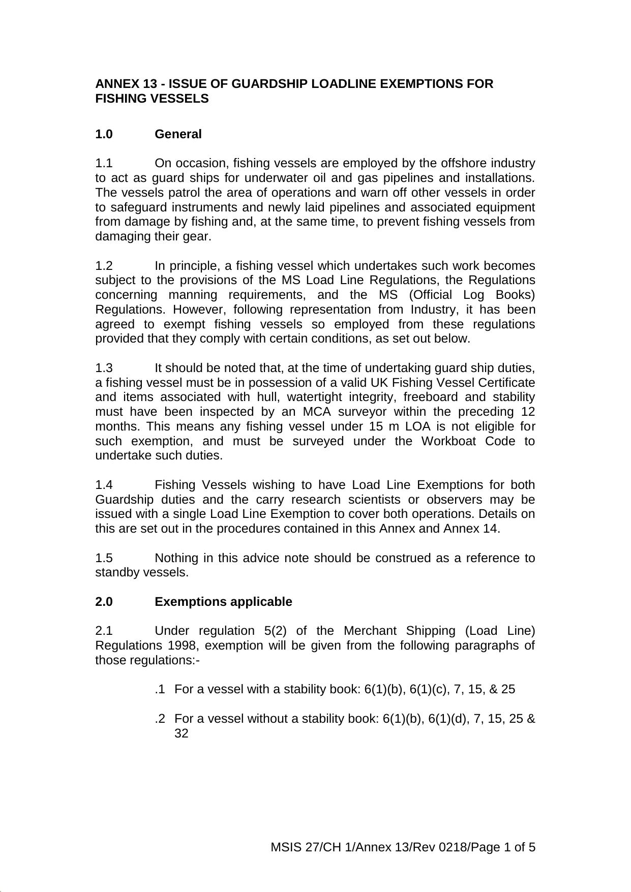 Annex 13 - Issue of Guardship Loadline Exemptions for Fishing Vessels (Rev. 0218) by gabbs