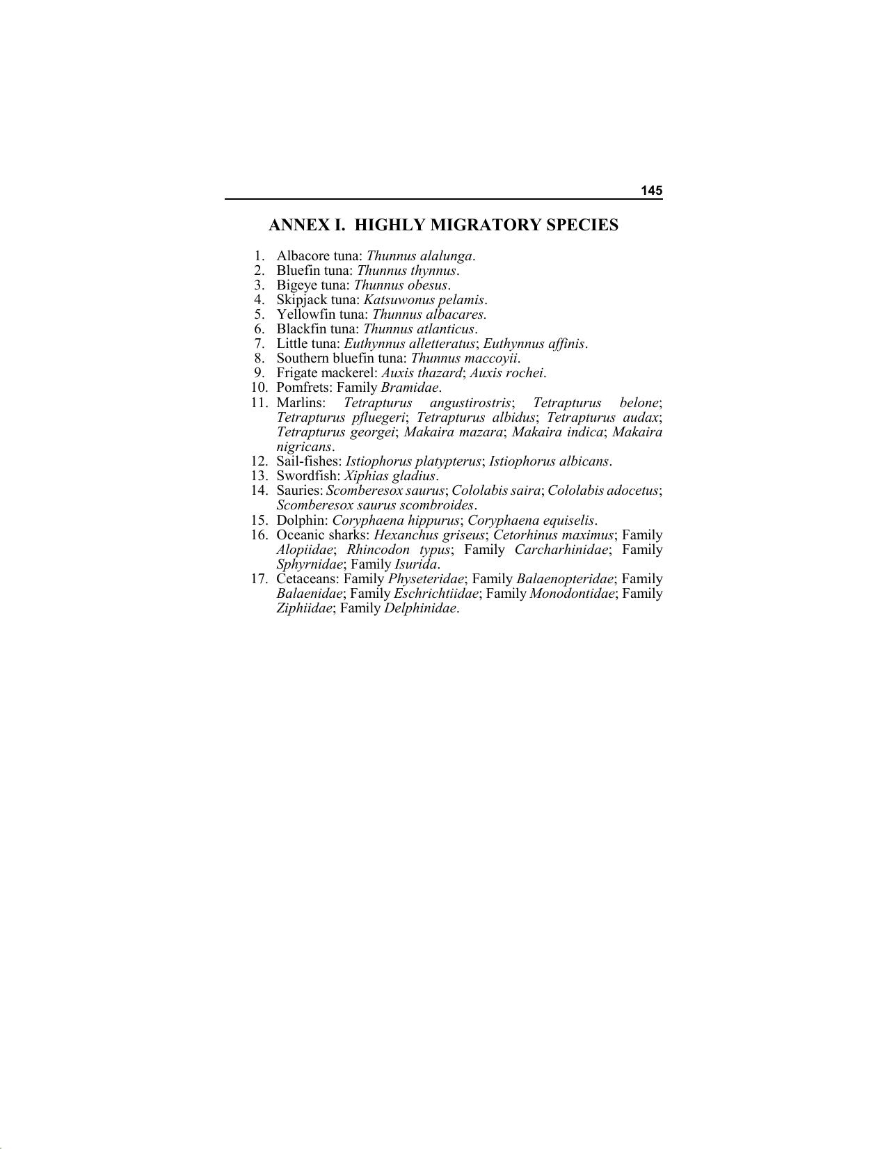 Annex I - Highly Migratory Species by Redistributed by Regs4ships Ltd