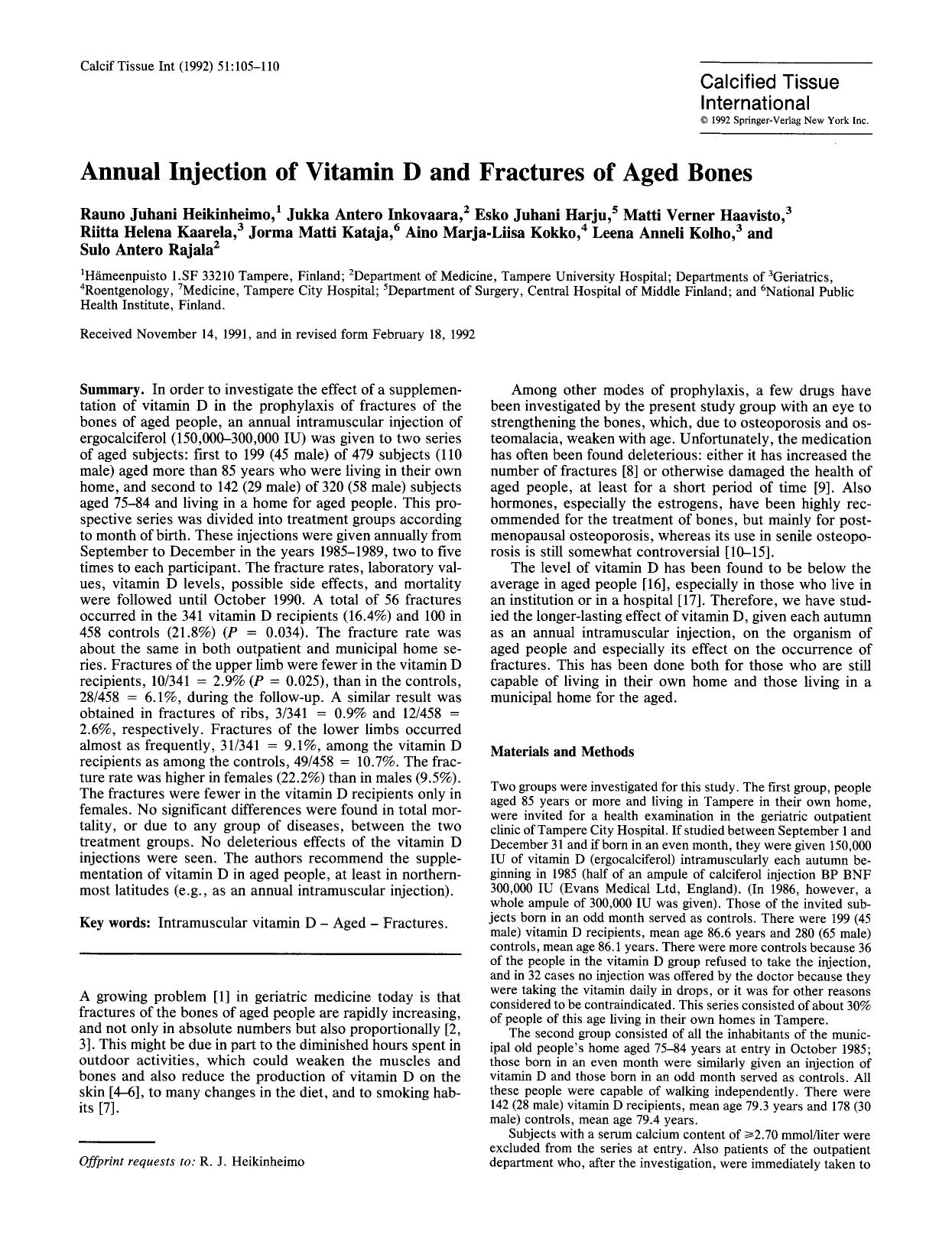 Annual injection of vitamin D and fractures of aged bones by Unknown