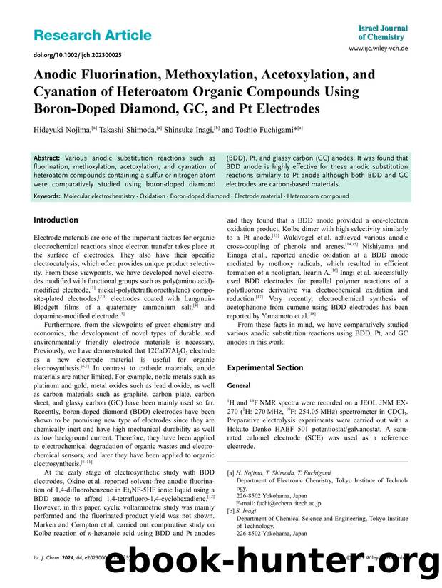 Anodic Fluorination, Methoxylation, Acetoxylation, and Cyanation of Heteroatom Organic Compounds Using BoronâDoped Diamond, GC, and Pt Electrodes by Unknown