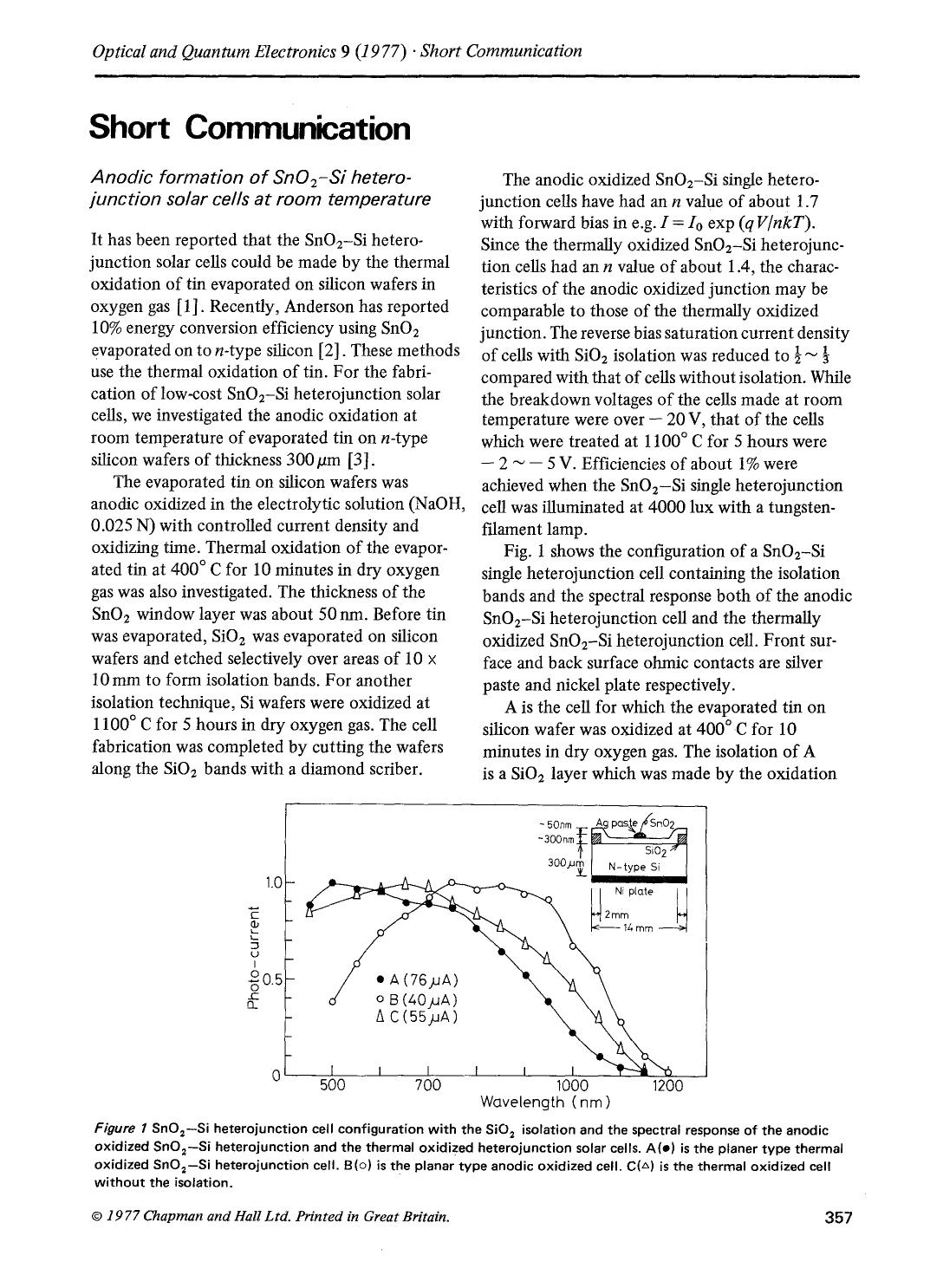 Anodic formation of SnO <Subscript>2 <Subscript>-Si heterojunction solar cells at room temperature by Unknown