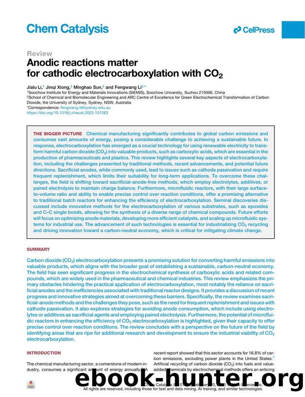 Anodic reactions matter for cathodic electrocarboxylation with CO2 by Jialu Li
