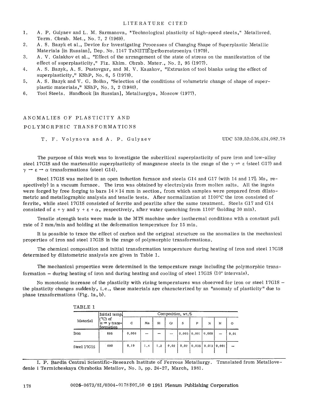 Anomalies of plasticity and polymorphic transformations by Unknown