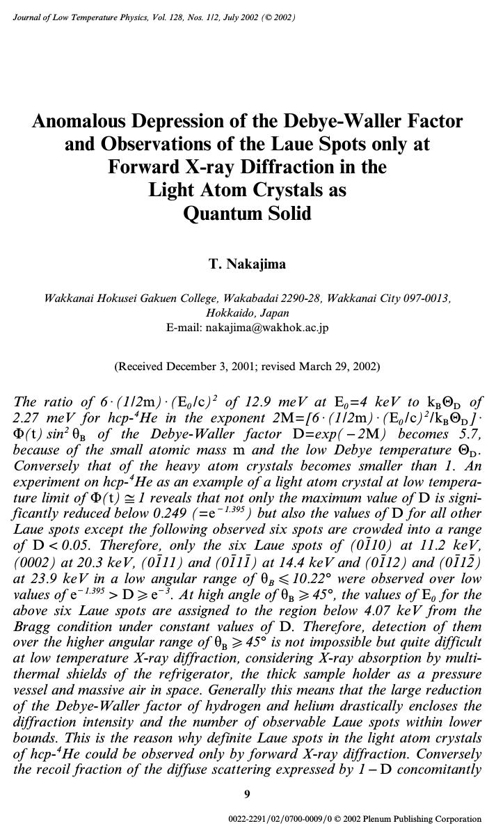 Anomalous Depression of the Debye-Waller Factor and Observations of the Laue Spots Only at Forward X-ray Diffraction in the Light Atom Crystals as Quantum Solid by Unknown
