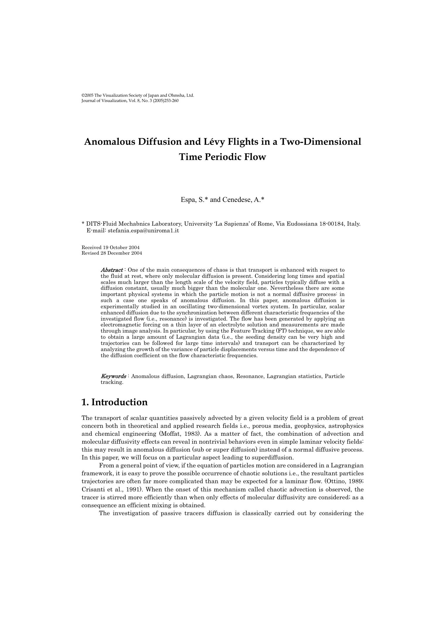 Anomalous diffusion and lévy flights in a two-dimensional time periodic flow by Unknown