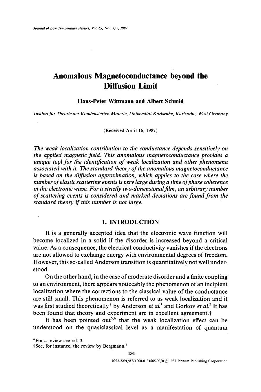 Anomalous magnetoconductance beyond the diffusion limit by Unknown