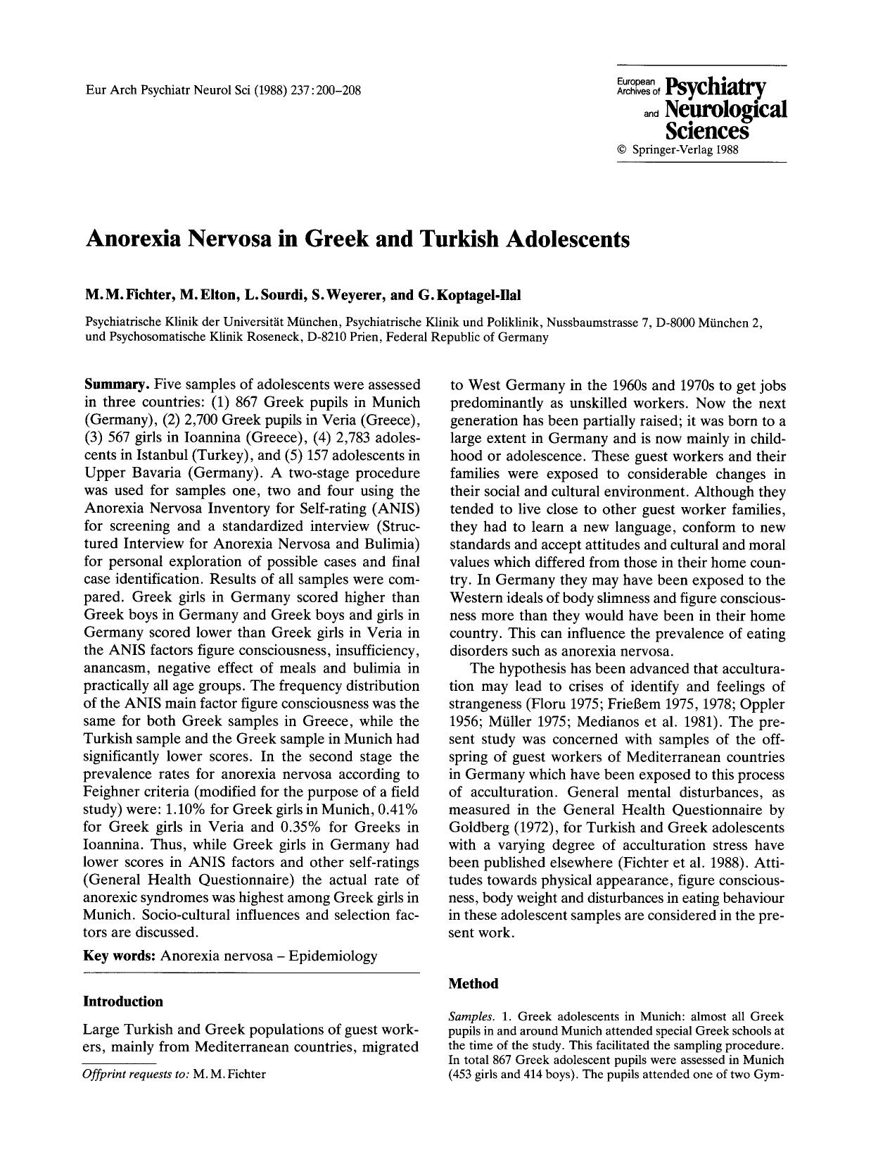 Anorexia nervosa in Greek and Turkish adolescents by Unknown