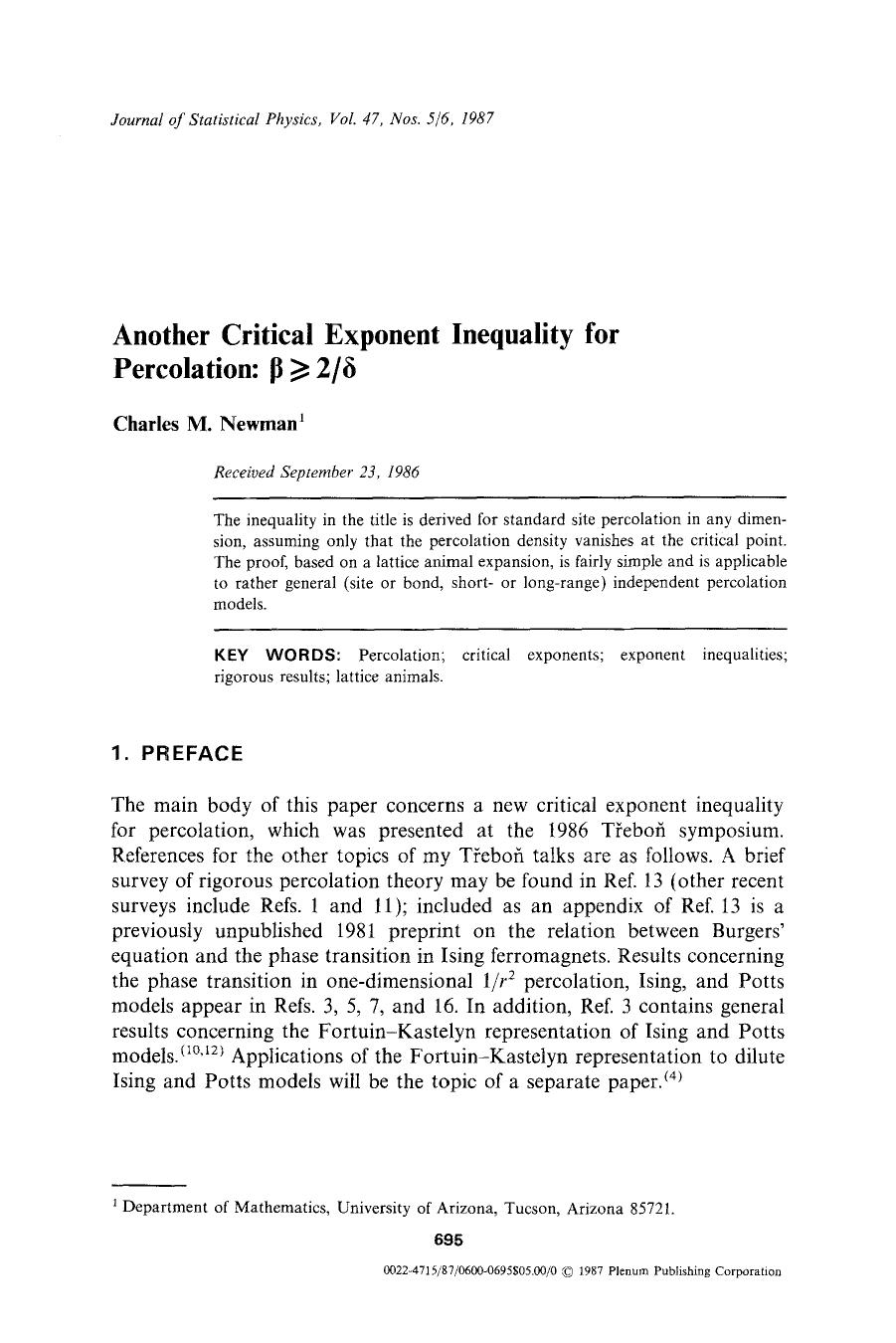 Another critical exponent inequality for percolation: &#x03B2;&#x2A7E;2&#x03B4; by Unknown