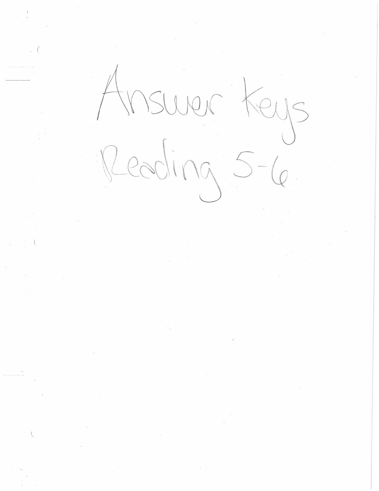 Answer Keys to Reading not sure from what by Unknown