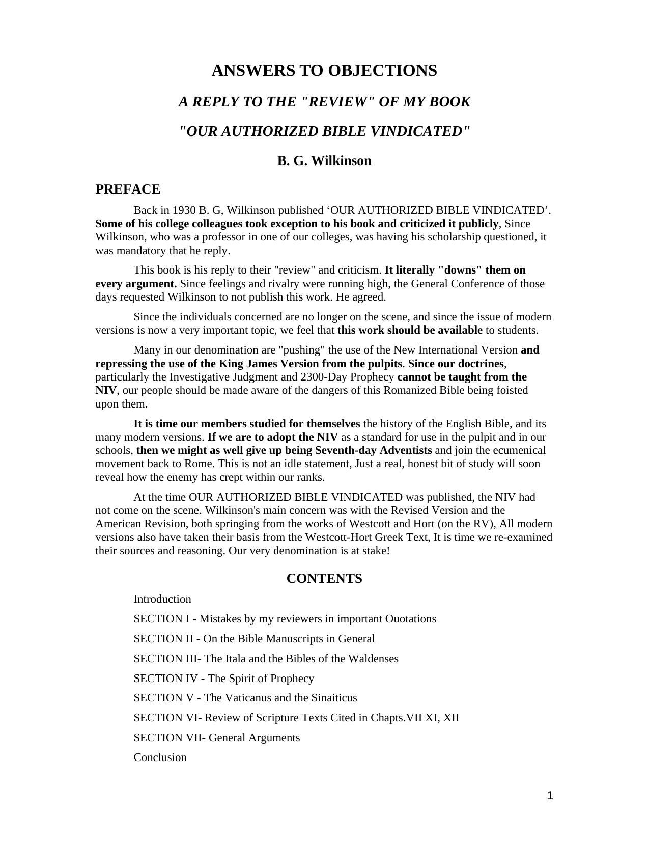 Answers to Objections by Wilkinson