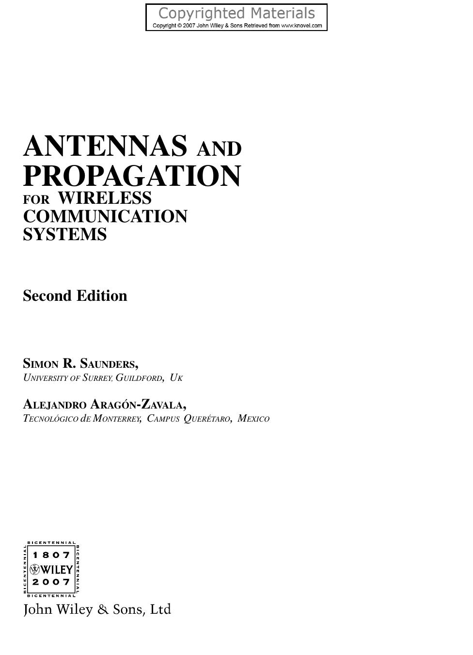 Antennas and Propagation for Wireless Communication Systems by Antennas & Propagation for Wireless Communication Systems (2007)