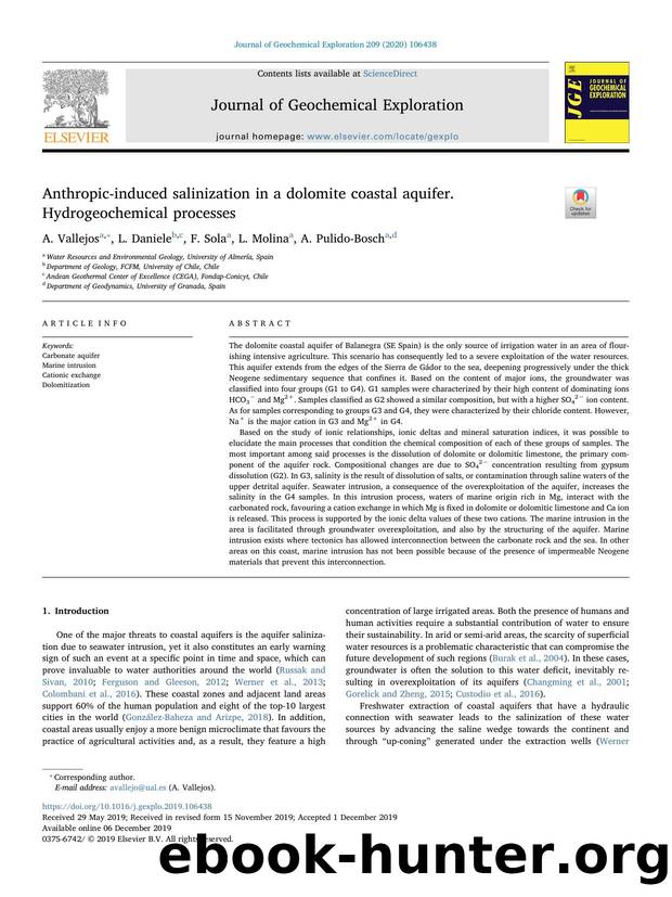 Anthropic-induced salinization in a dolomite coastal aquifer. Hydrogeochemical processes by A. Vallejos & L. Daniele & F. Sola & L. Molina & A. Pulido-Bosch