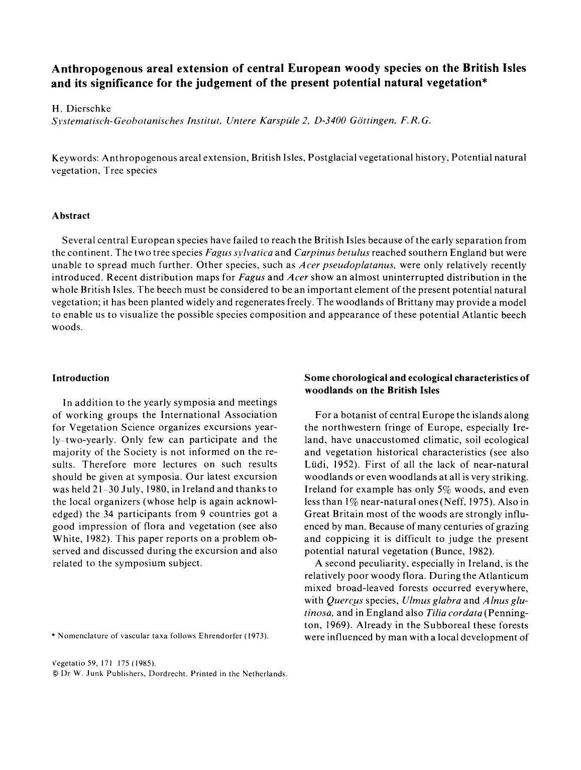 Anthropogenous areal extension of central European woody species on the British Isles and its significance for the judgement of the present potential natural vegetation by Unknown