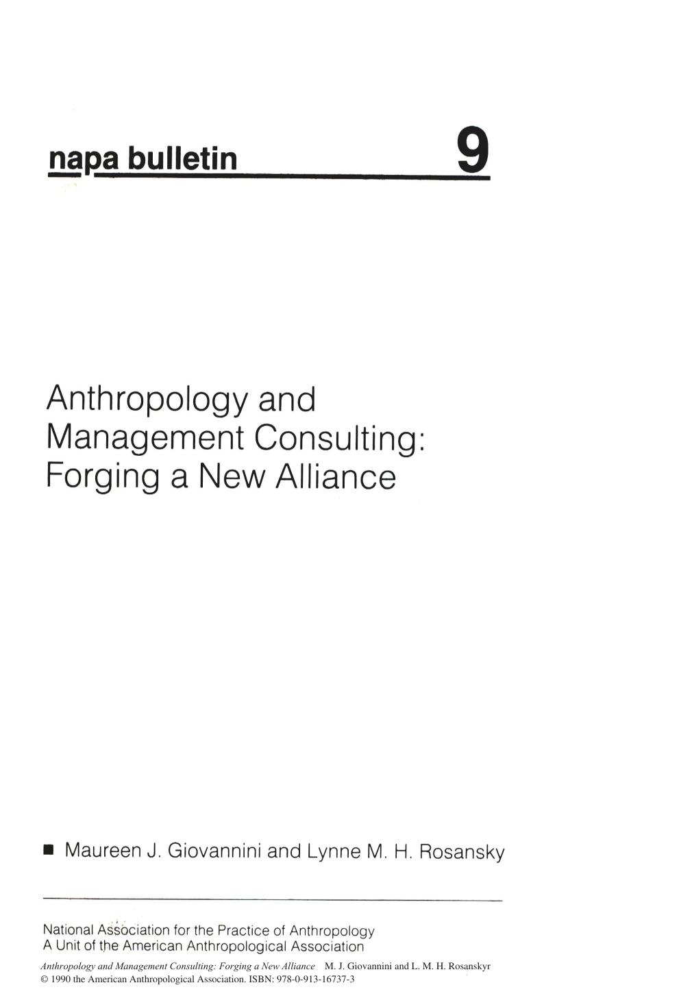 Anthropology and Management Consulting: Forging a New Alliance by Maureen J. Giovannini Lynne M. H. Rosansky(auth.)
