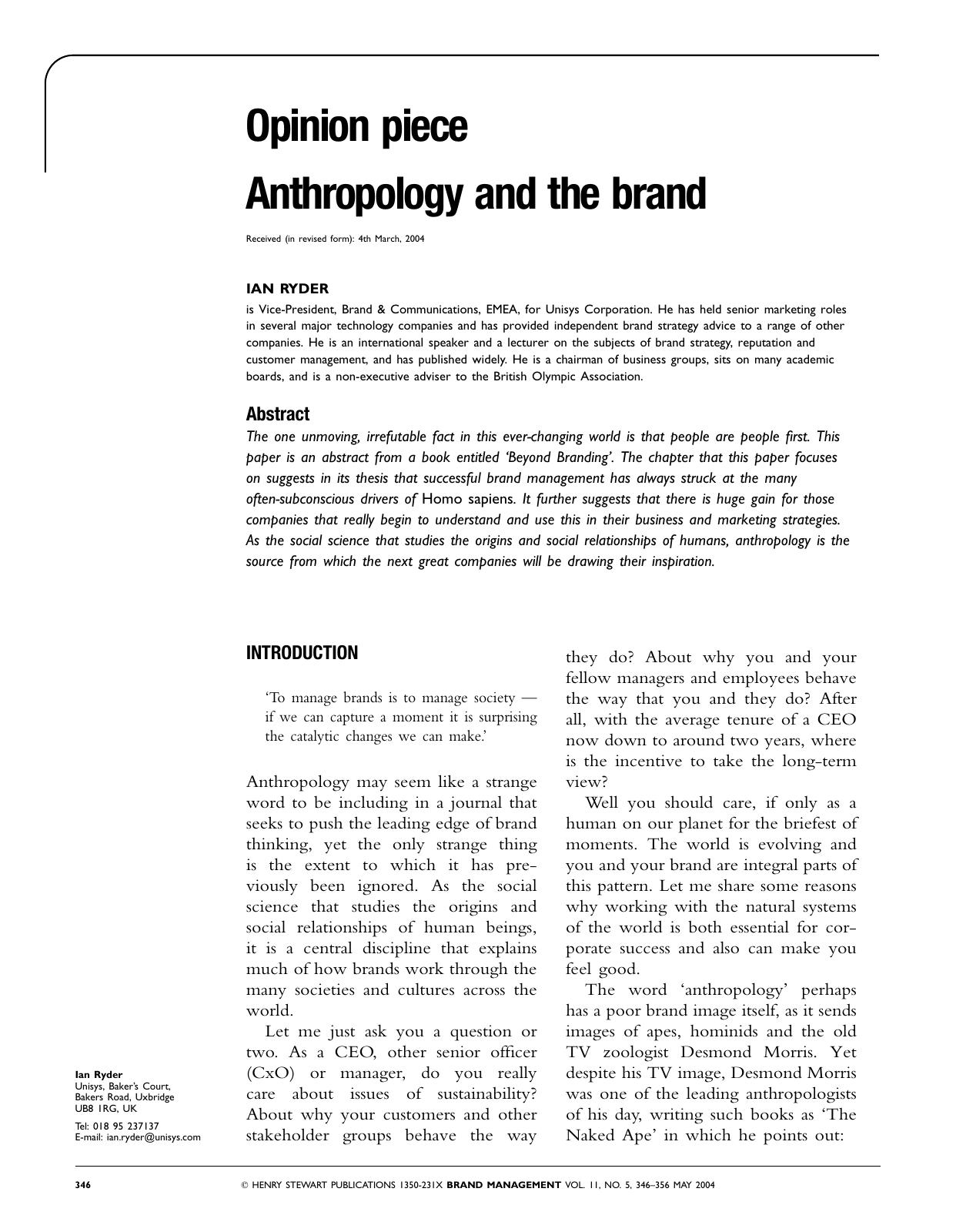 Anthropology and the brand by Unknown
