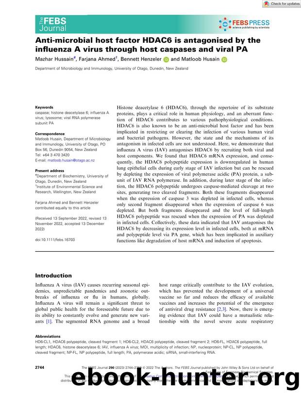 Antiâmicrobial host factor HDAC6 is antagonised by the influenza A virus through host caspases and viral PA by Unknown