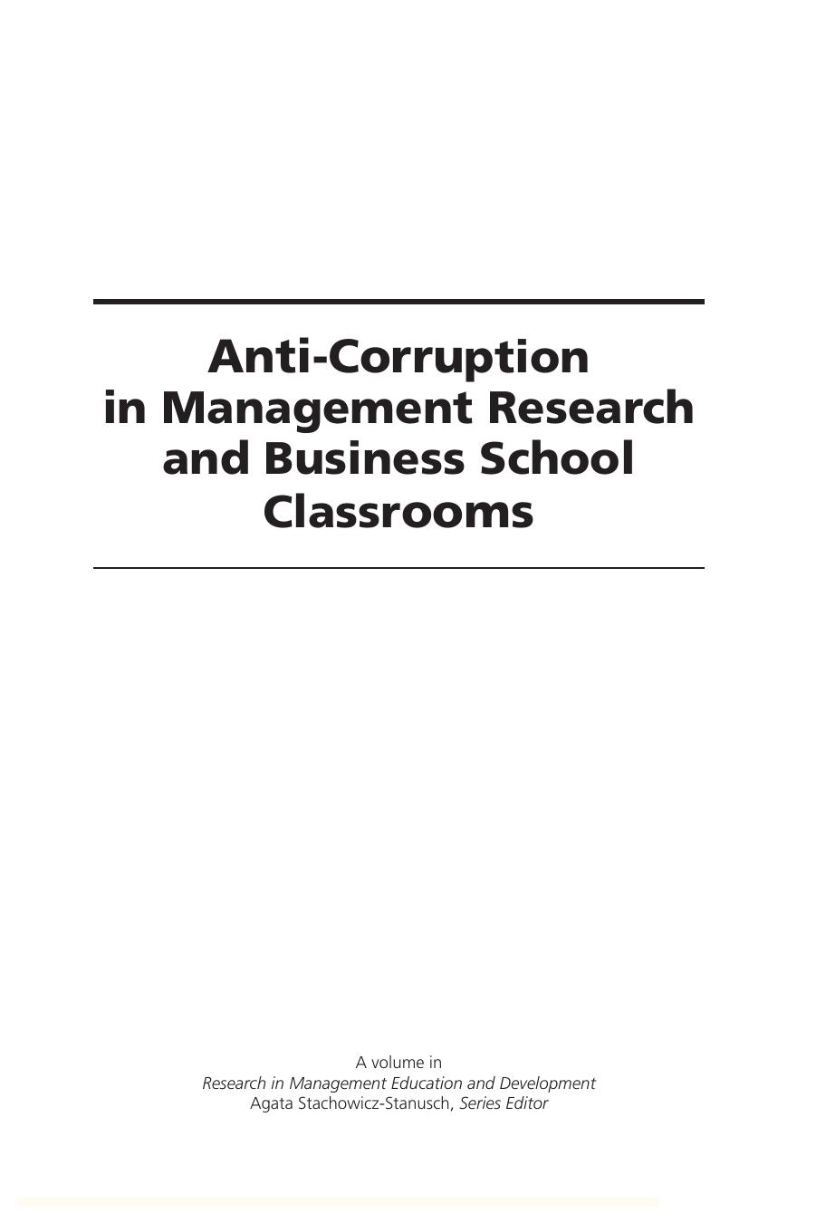 Anti-Corruption in Management Research and Business School Classrooms by Unknow
