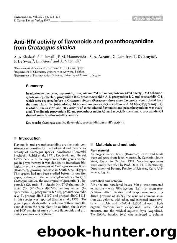 Anti-HIV activity of flavonoids and proanthocyanidins from Crataegus sinaica by unknow