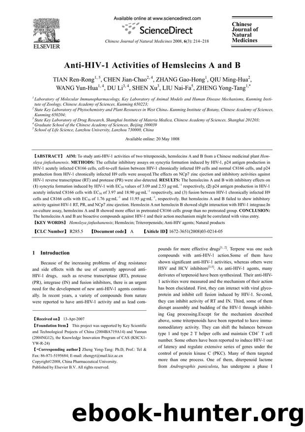 Anti-HIV-1 Activities of Hemslecins A and B by unknow
