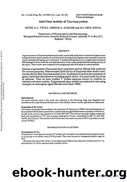 Anti-Ulcer Activity of Teucrium polium by Husni A.A. Twaij Ammar A. Albadr & Ali Abul-Khail
