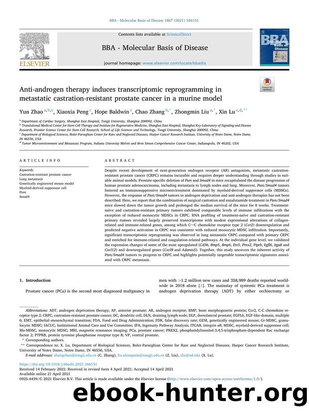 Anti-androgen therapy induces transcriptomic reprogramming in metastatic castration-resistant prostate cancer in a murine model by Yun Zhao & Xiaoxia Peng & Hope Baldwin & Chao Zhang & Zhongmin Liu & Xin Lu