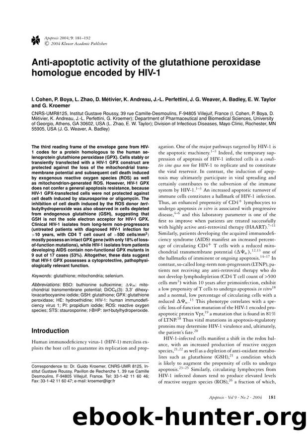 Anti-apoptotic activity of the glutathione peroxidase homologue encoded by HIV-1 by Unknown