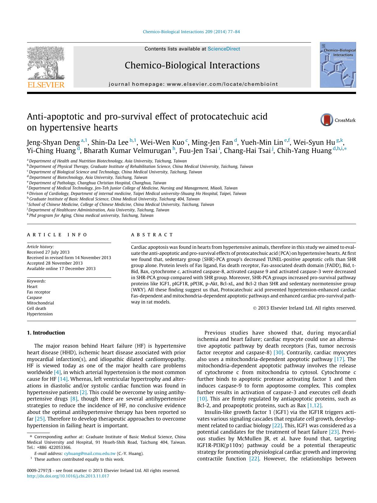 Anti-apoptotic and pro-survival effect of protocatechuic acid on hypertensive hearts by unknow