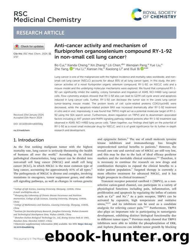 Anti-cancer activity and mechanism of flurbiprofen organoselenium compound RY-1-92 in non-small cell lung cancer by unknow