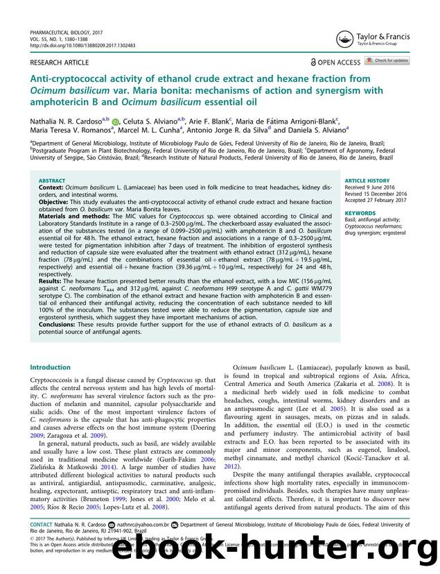 Anti-cryptococcal activity of ethanol crude extract and hexane fraction from Ocimum basilicum var. Maria bonita: mechanisms of action and synergism with amphotericin B and Ocimum b by unknow