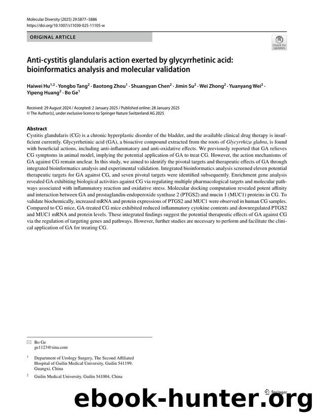 Anti-cystitis glandularis action exerted by glycyrrhetinic acid: bioinformatics analysis and molecular validation by unknow