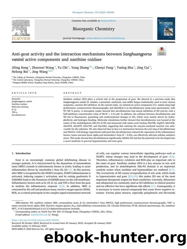 Anti-gout activity and the interaction mechanisms between Sanghuangporus vaninii active components and xanthine oxidase by unknow