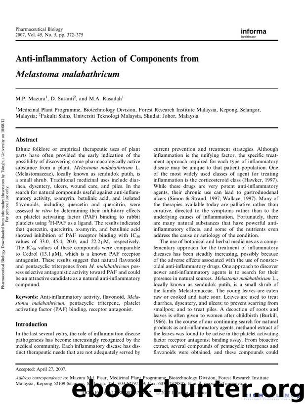 Anti-inflammatory Action of Components from Melastoma malabathricum. by M.P. Mazura D. Susanti & M.A. Rasadah