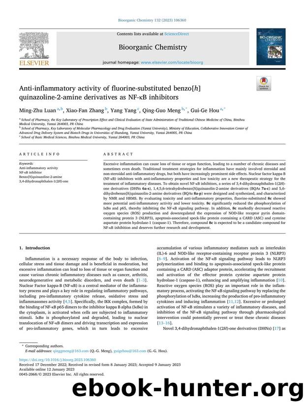 Anti-inflammatory activity of fluorine-substituted benzo[ h ]quinazoline-2-amine derivatives as NF-ÎºB inhibitors by Ming-Zhu Luan & Xiao-Fan Zhang & Yang Yang & Qing-Guo Meng & Gui-Ge Hou