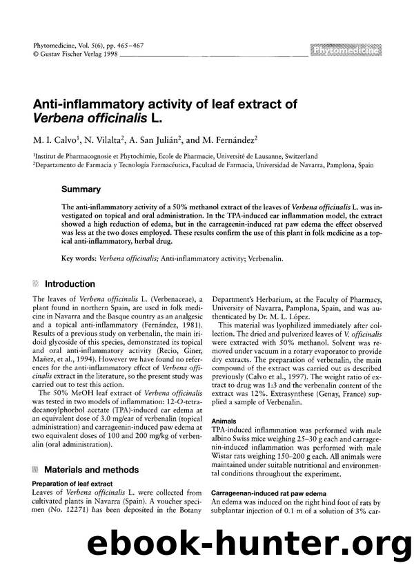 Anti-inflammatory activity of leaf extract of Verbena officinalis L. by M.I. Calvo & N. Vilalta & A. San Julián & M. Fernández