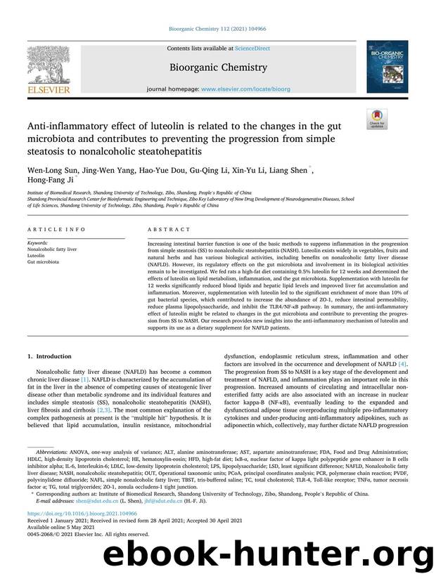Anti-inflammatory effect of luteolin is related to the changes in the gut microbiota and contributes to preventing the progression from simple steatosis to nonalcoholic steatohepatitis by Wen-Long Sun & Jing-Wen Yang & Hao-Yue Dou & Gu-Qing Li & Xin-Yu Li & Liang Shen & Hong-Fang Ji