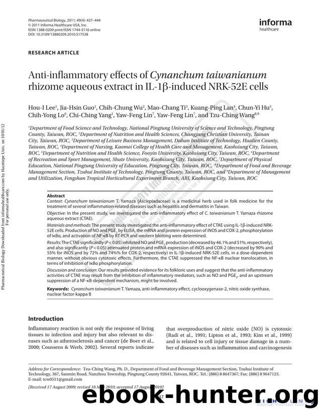 Anti-inflammatory effects of Cynanchum taiwanianum rhizome aqueous extract in IL-1Î²-induced NRK-52E cells by unknow