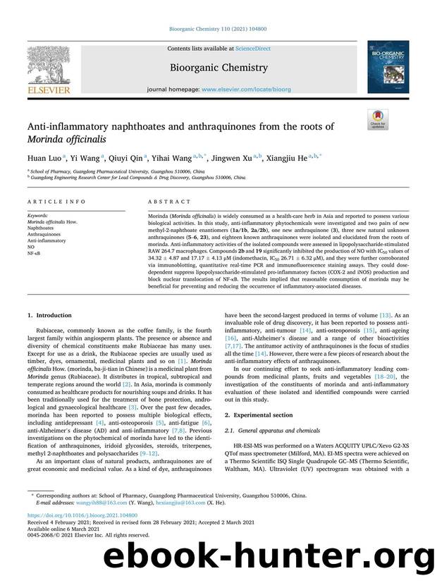 Anti-inflammatory naphthoates and anthraquinones from the roots of Morinda officinalis by Huan Luo & Yi Wang & Qiuyi Qin & Yihai Wang & Jingwen Xu & Xiangjiu He