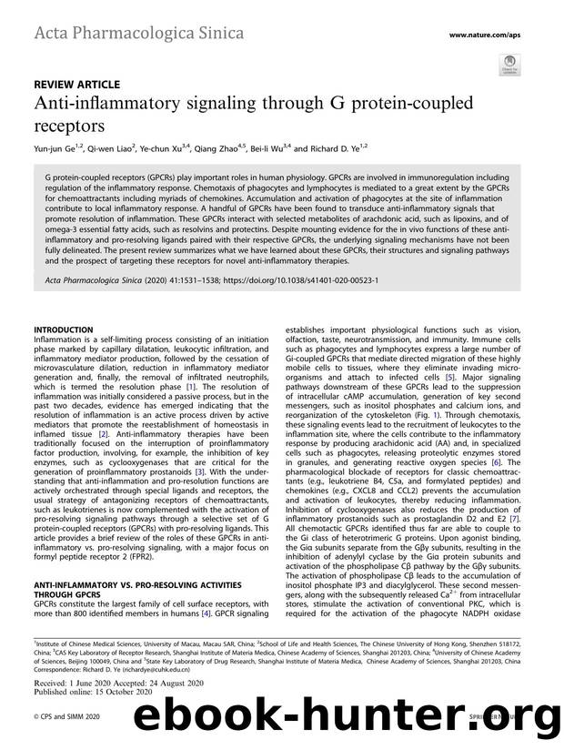 Anti-inflammatory signaling through G protein-coupled receptors by Yun-jun Ge & Qi-wen Liao & Ye-chun Xu & Qiang Zhao & Bei-li Wu & Richard D. Ye