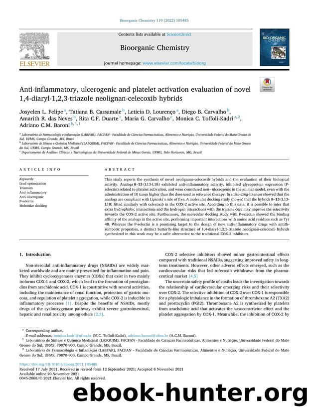 Anti-inflammatory, ulcerogenic and platelet activation evaluation of novel 1,4-diaryl-1,2,3-triazole neolignan-celecoxib hybrids by unknow