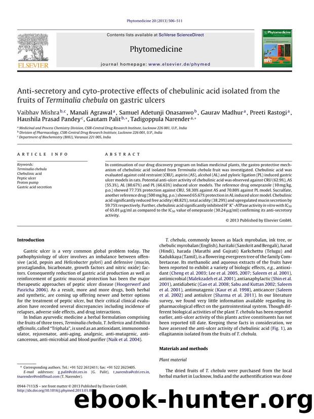 Anti-secretory and cyto-protective effects of chebulinic acid isolated from the fruits of Terminalia chebula on gastric ulcers by Vaibhav Mishra