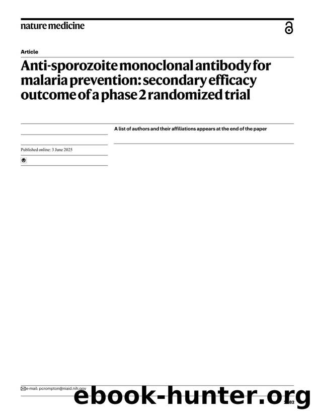 Anti-sporozoite monoclonal antibody for malaria prevention: secondary efficacy outcome of a phase 2 randomized trial by unknow