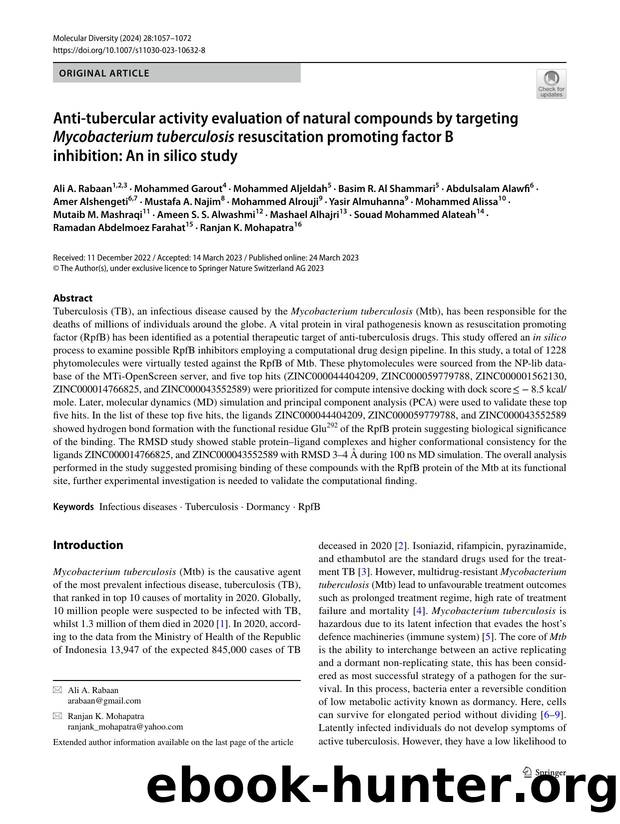 Anti-tubercular activity evaluation of natural compounds by targeting Mycobacterium tuberculosis resuscitation promoting factor B inhibition: An in silico study by unknow